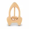 Natural rocket-shaped wooden baby rattle with three sliding rings.