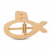 Natural wood submarine-shaped baby rattle with interactive sliding rings.