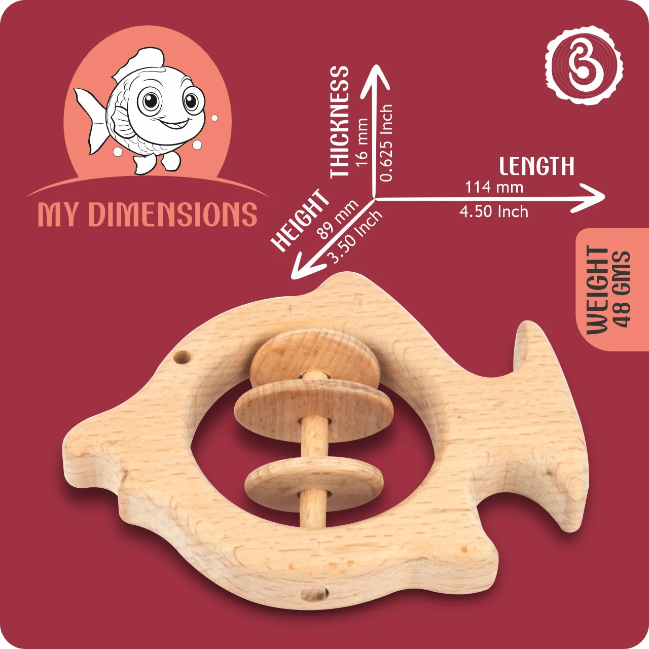02 (1) Dimension infographic for the fish rattle showing 114mm length and 89mm height.