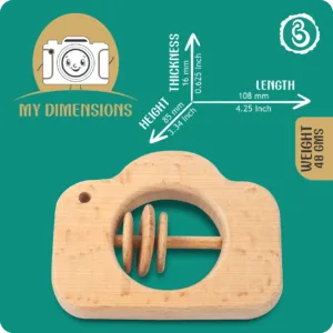 Dimension guide for the camera rattle showing 108 mm length and 85 mm height.