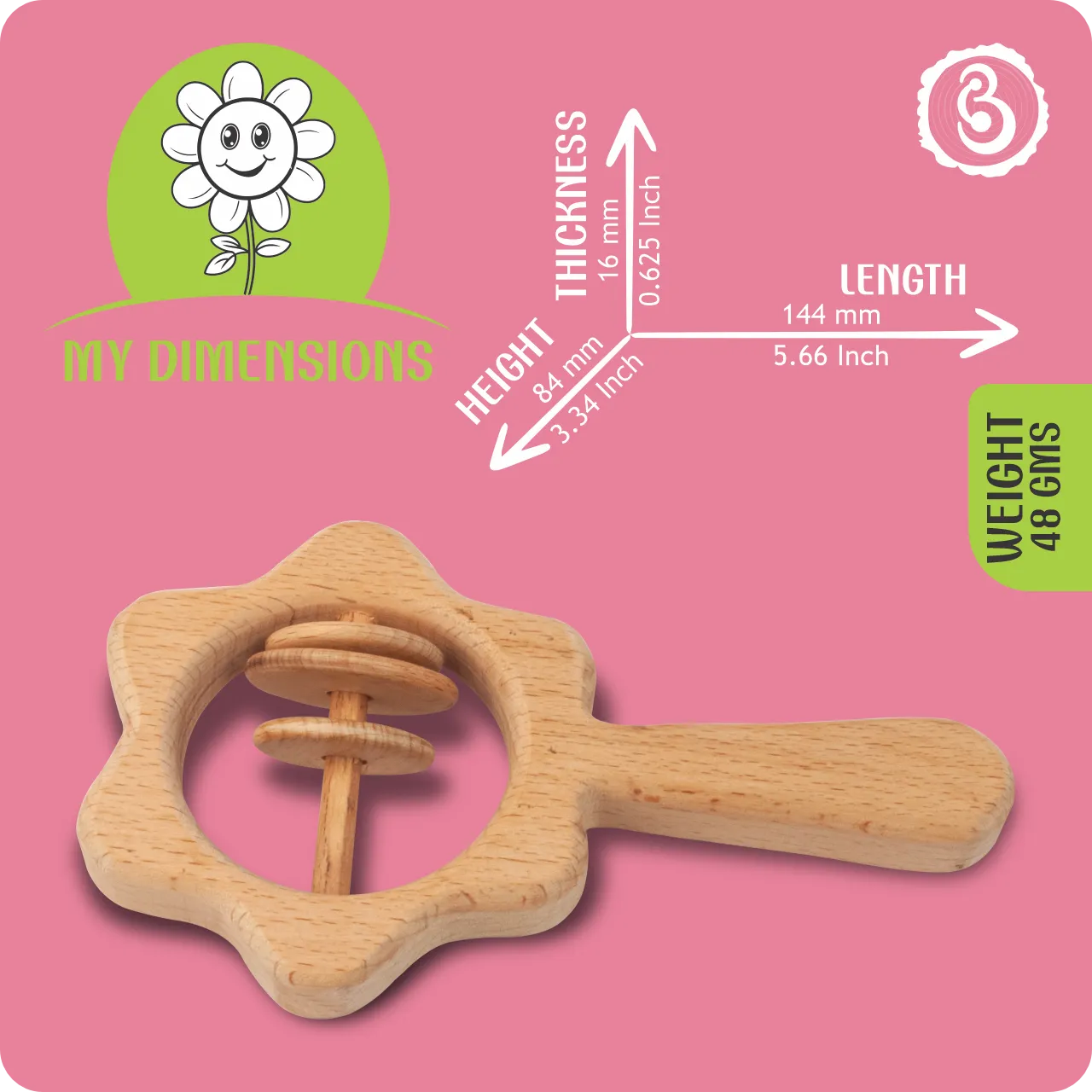 02 Dimension infographic for the guitar rattle showing 144mm length and 84mm height.