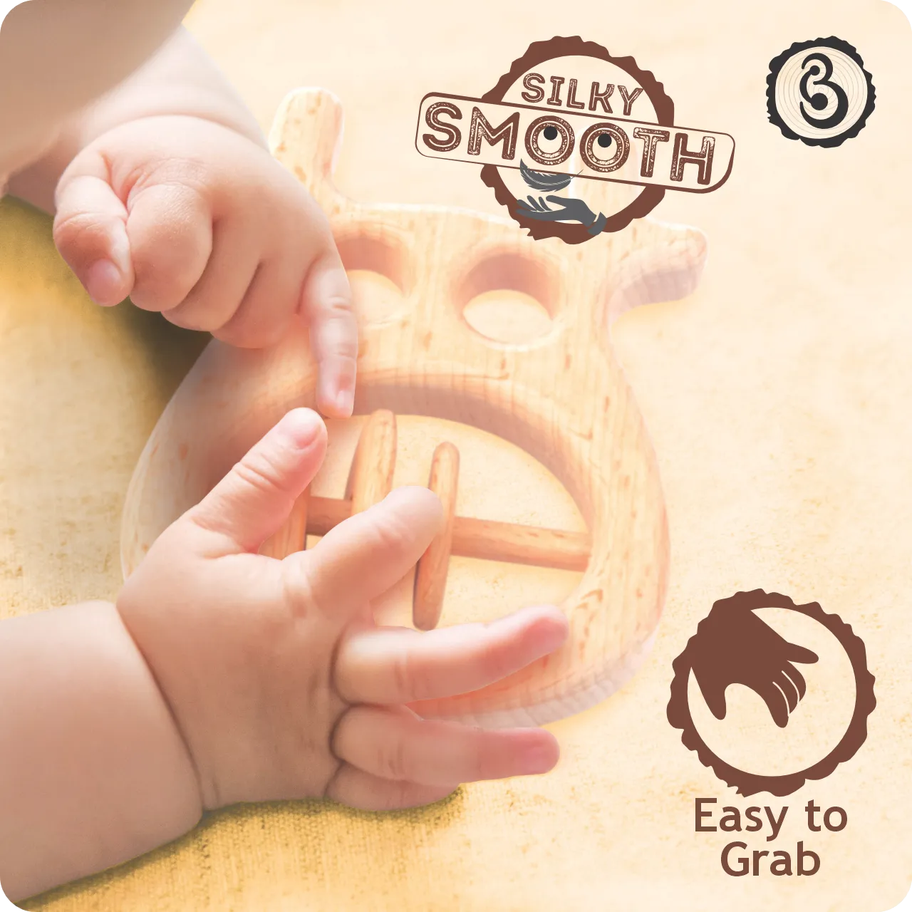 03 (1) Baby’s hands grasping the silky smooth wooden reindeer rattle.