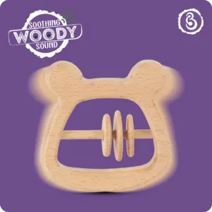 Motion-blurred panda rattle illustrating a soothing natural woody sound.