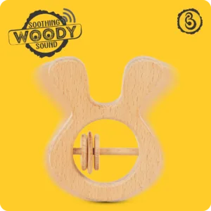 Motion-blurred rabbit rattle illustrating a soothing natural woody sound.