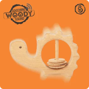 Action shot of the turtle rattle illustrating its soothing natural woody sound.