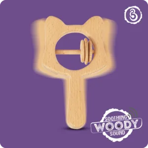 Motion-blurred cat rattle illustrating a soothing natural woody sound