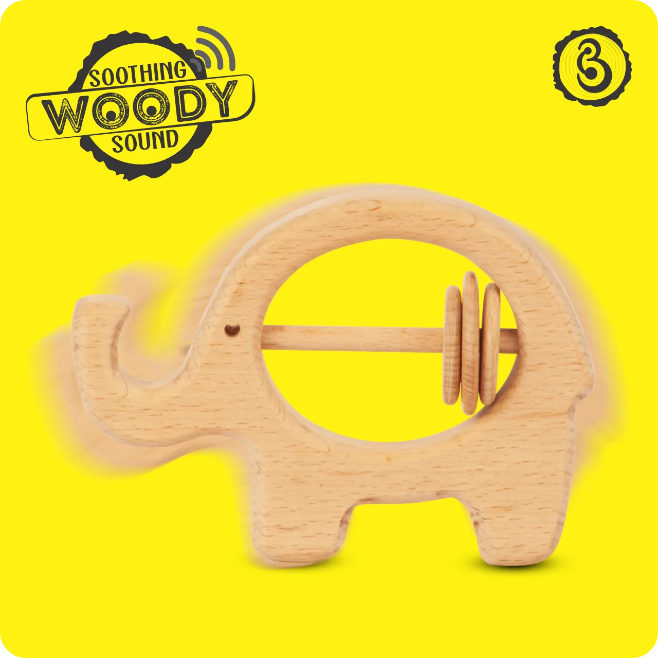 04 Action shot of the elephant rattle illustrating its soothing woody sound.