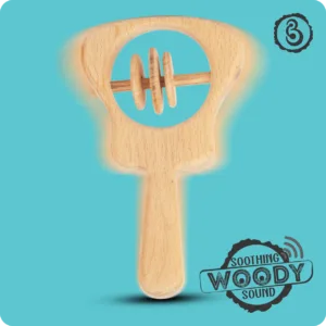 A motion-blurred guitar rattle illustrating a soothing natural woody sound.