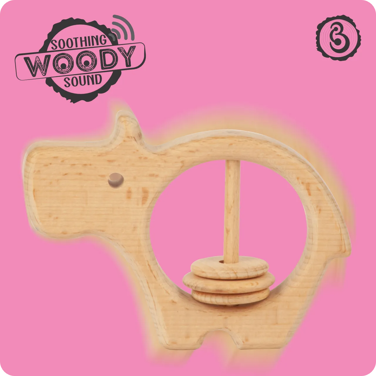 04 Action shot of the hippo rattle illustrating its soothing natural woody sound.