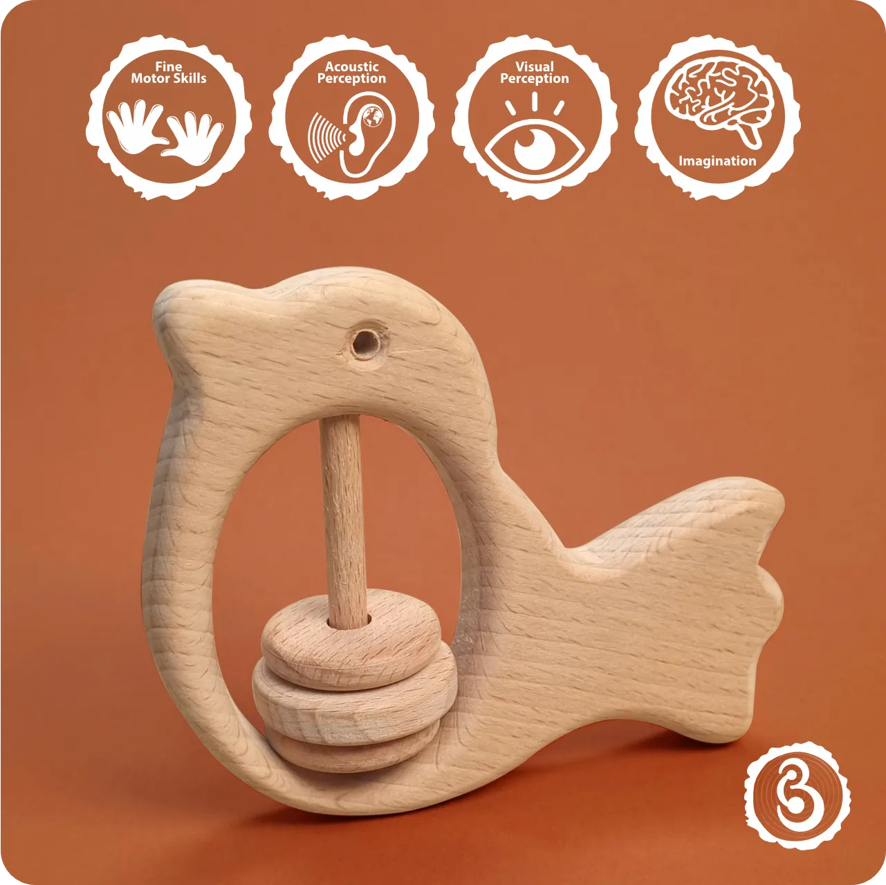 05 Developmental benefits infographic for the wooden bird rattle.