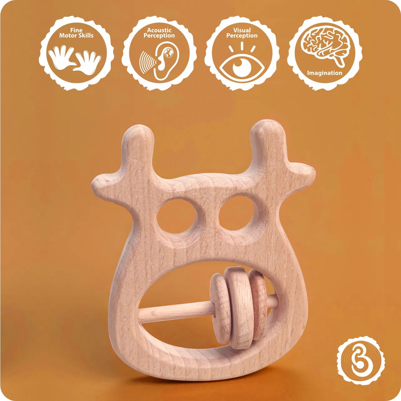 05 Educational icons for fine motor skills, acoustic perception, visual perception, and imagination.