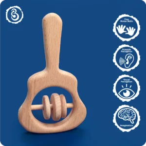 Educational icons for fine motor skills and imagination with the guitar rattle.