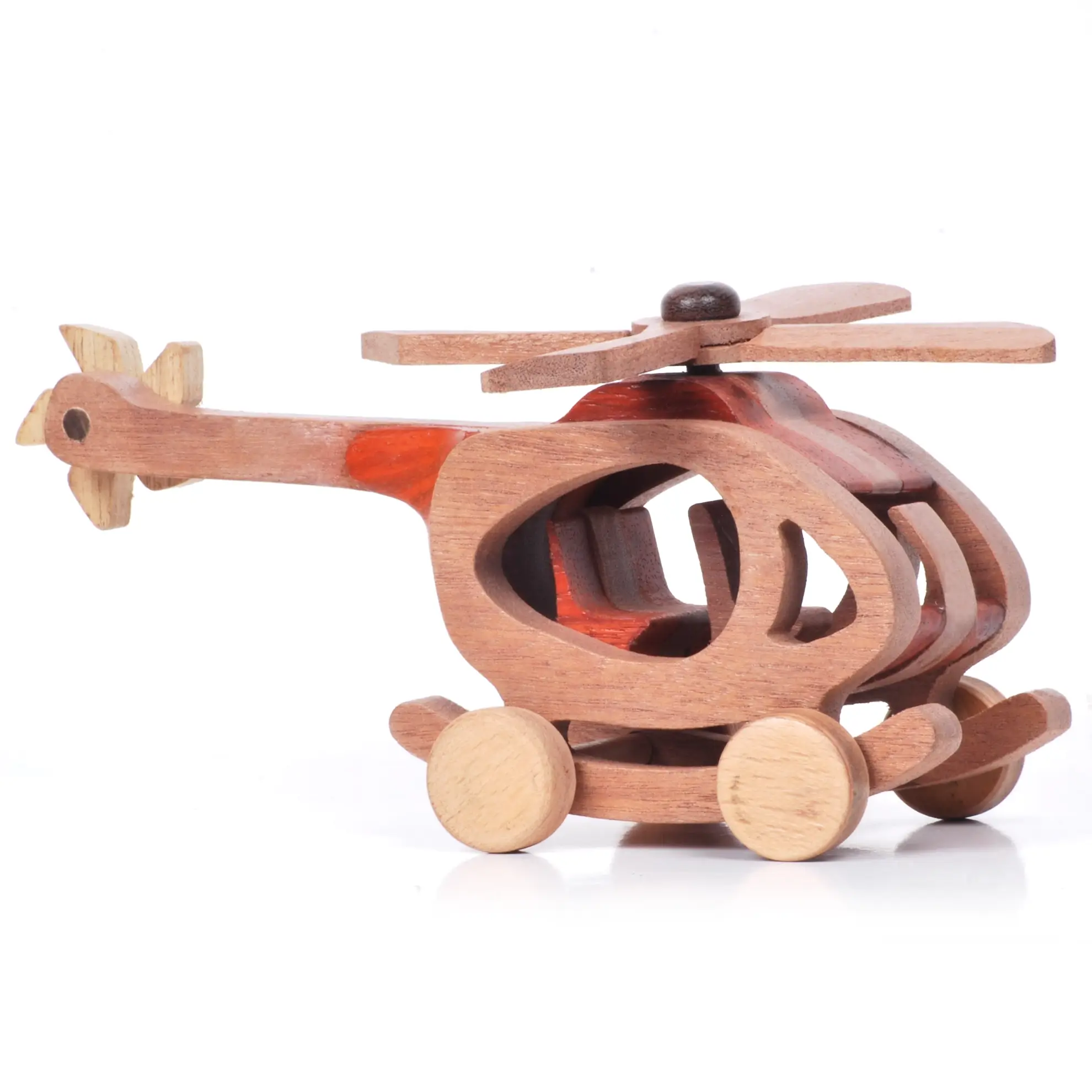 helicopter_side Profile view of a handmade wooden helicopter toy.
