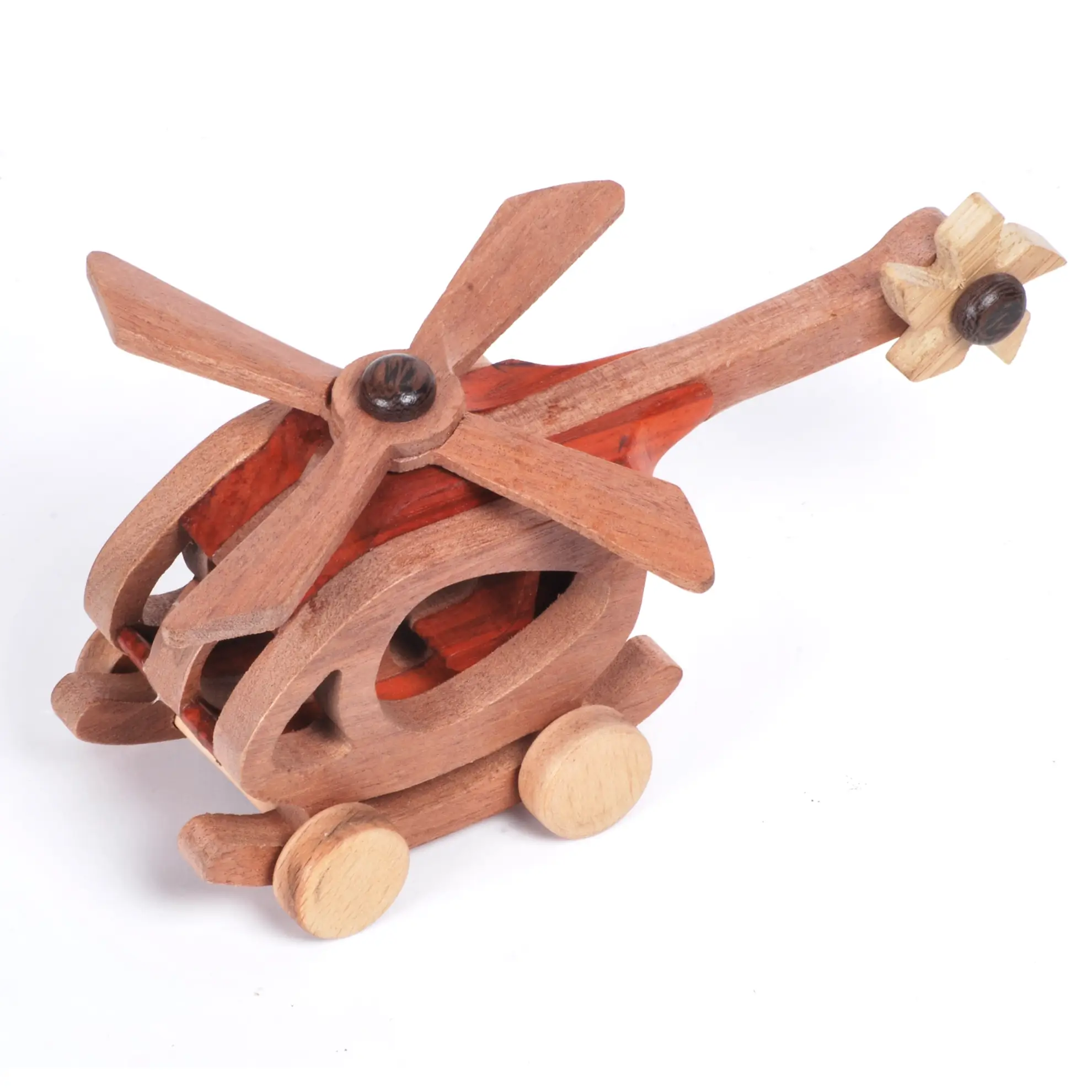 helicopter_top Top-down angle of a wooden helicopter toy with a large rotor.
