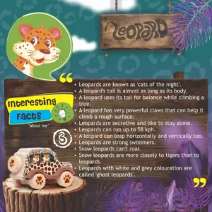 Leopard-print wooden toy car dimensions: 132mm length, 72mm height, and 65mm width.