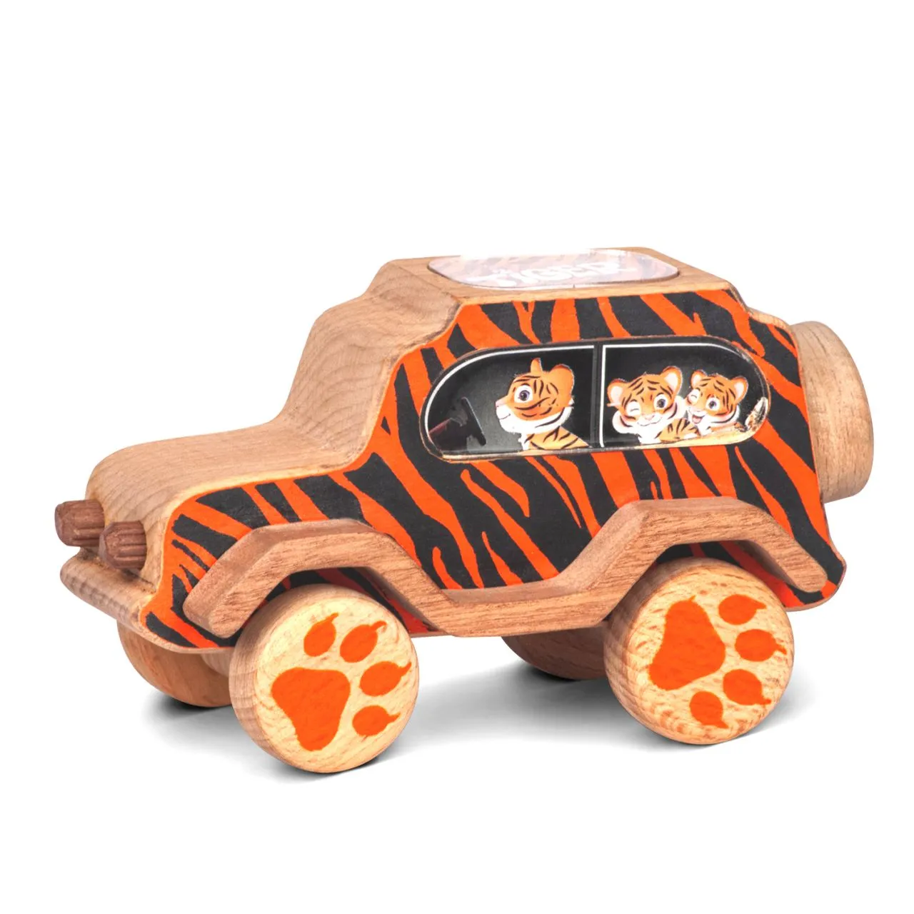 tiger 01 Wooden tiger toy car with stripe design