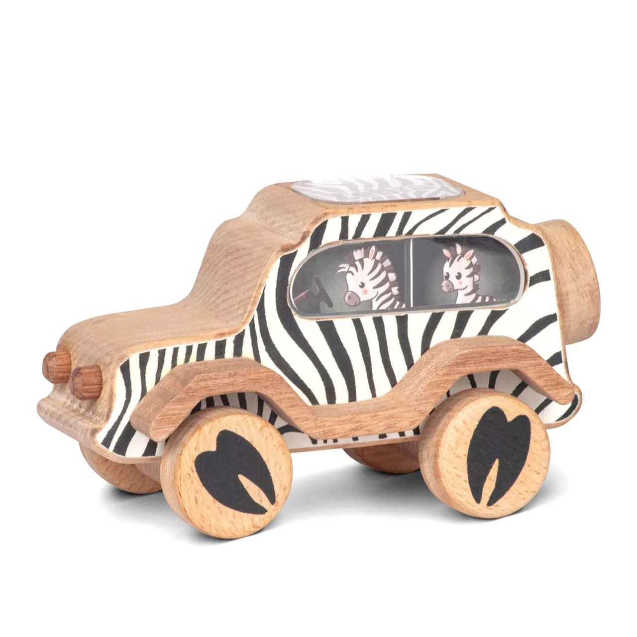 zebra 01 Wooden zebra toy car with stripe design
