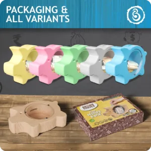 Colorful piggy bank variants with packaging.