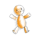 Orange sketch of a happy infant with open arms.