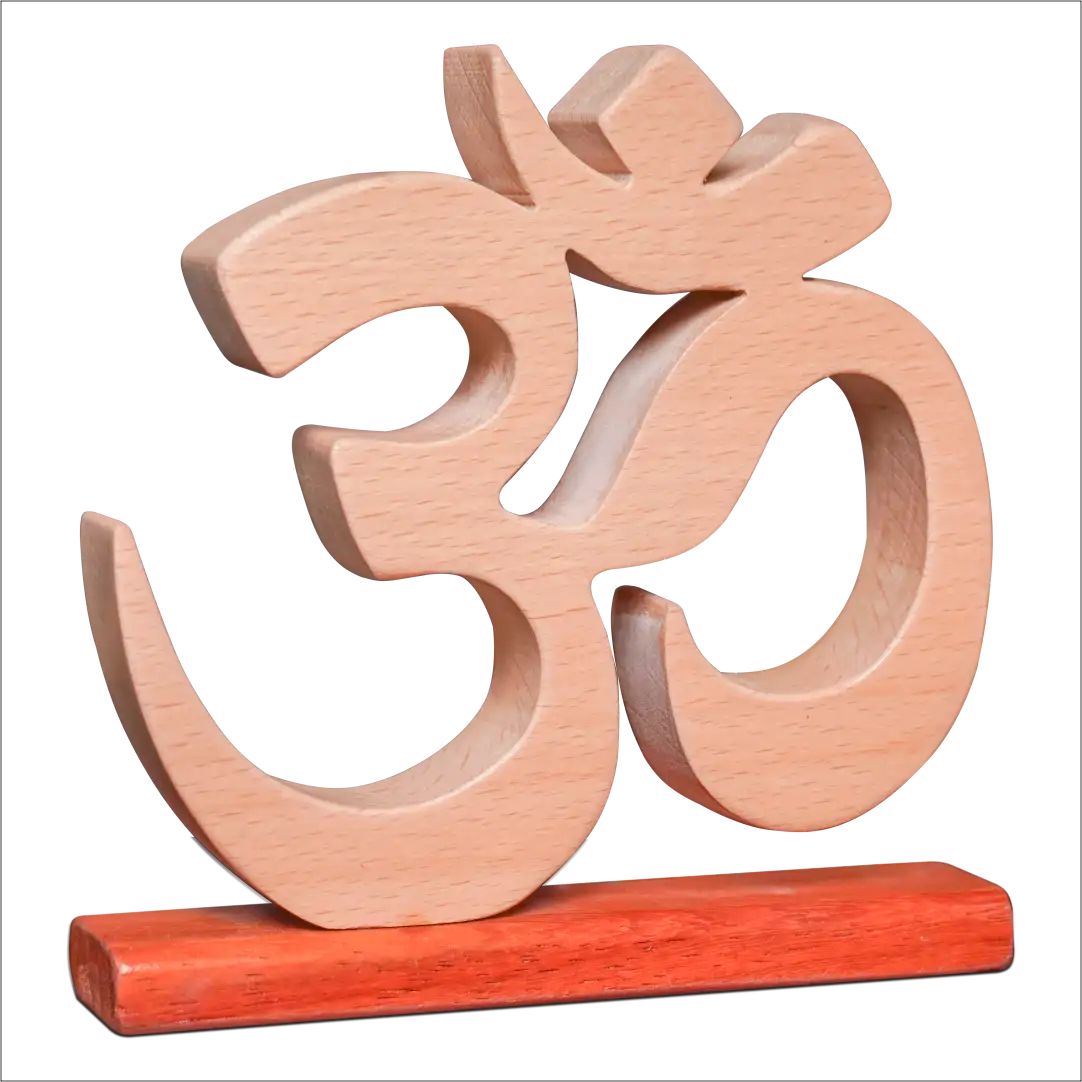 aum01 Wooden Om symbol decorative showpiece on stand