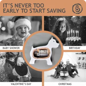 Wooden dog-shaped piggy bank for gifting.