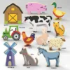 Wooden farm animal and object toys set.