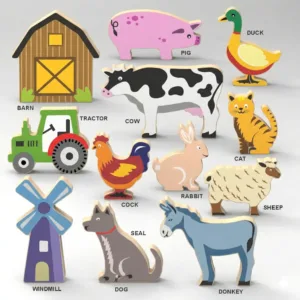 Wooden Farms Animals Set (12Pcs.)
