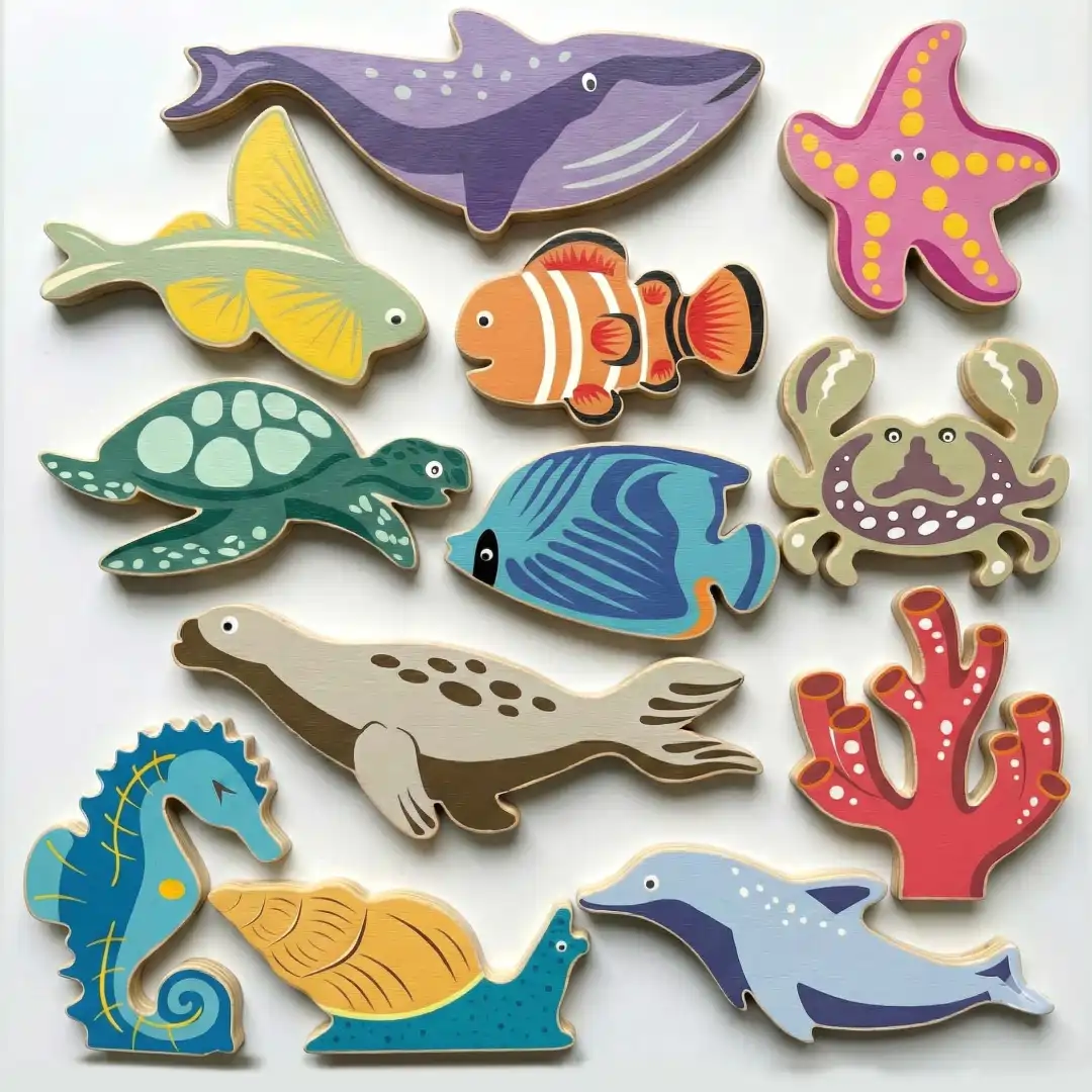 sea_sq Wooden sea animal toys set.